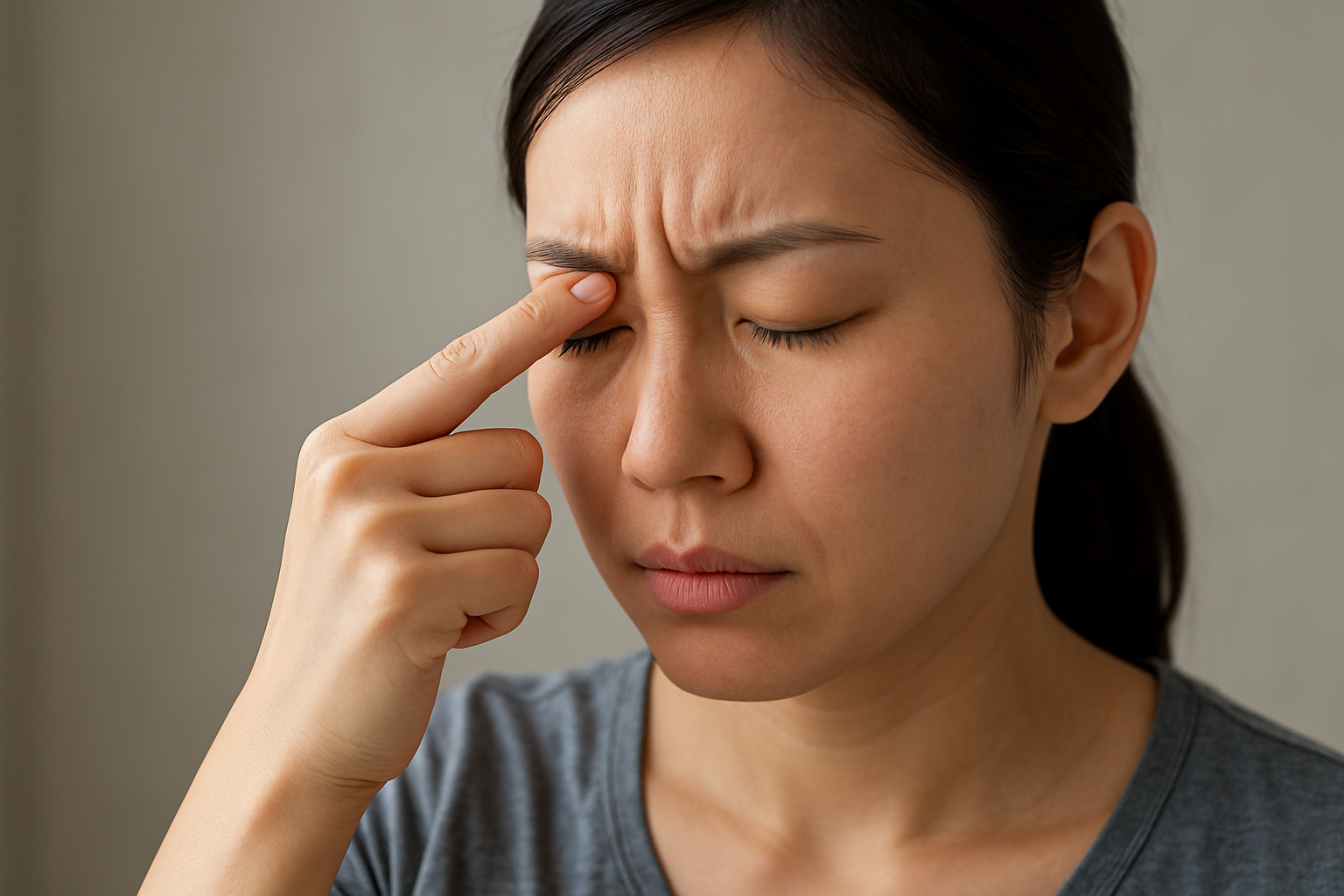 眉毛を押すと痛い場合、多くは眼精疲労か首肩のこりが原因です