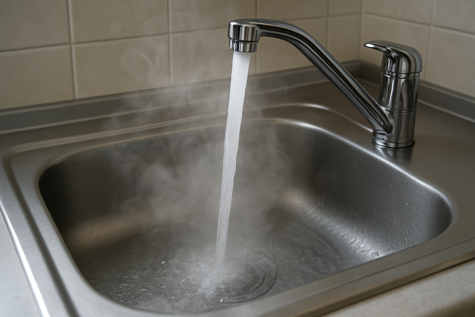 シンクに熱湯を流してしまったら、すぐに冷水を流すことが大切です