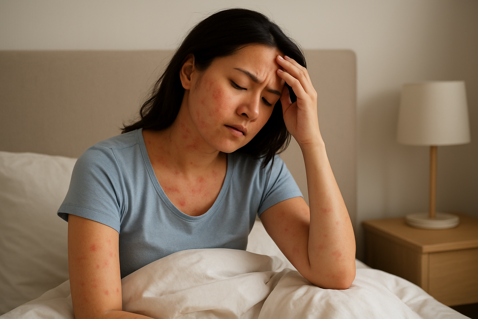 朝の蕁麻疹は寝具・食物・ストレスが主な原因です